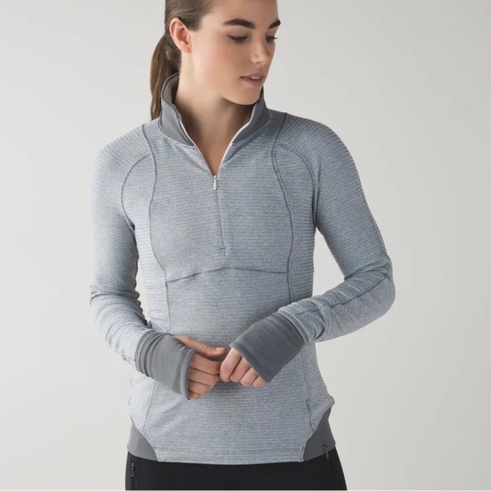 Lululemon Runderful 1/2 zip mini check pique white heathered slate size 6